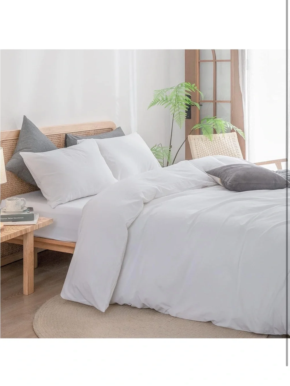 NEW BESTOUCH Duvet Cover Set 100% Washed Cotton. Linen Feel. Super Soft. White
